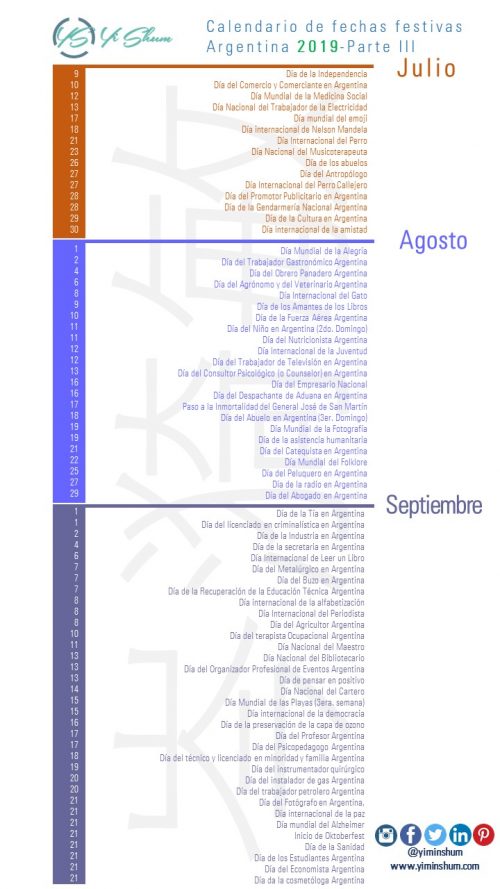 Calendario De Fechas Festivas De Argentina 2019 Yi Min Shum Xie