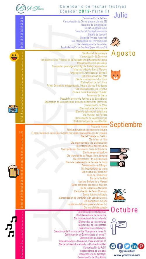 Calendario De Fechas Festivas De Ecuador Yi Min Shum Xie