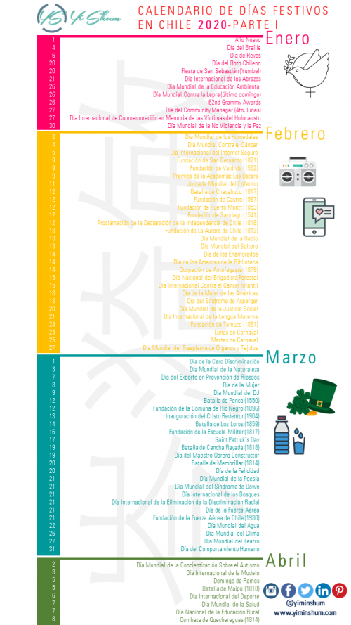 Calendario de Días Festivos en Chile 2020 Yi Min Shum Xie