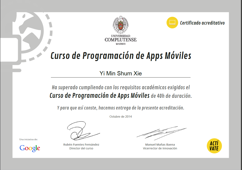certificado de apps móviles