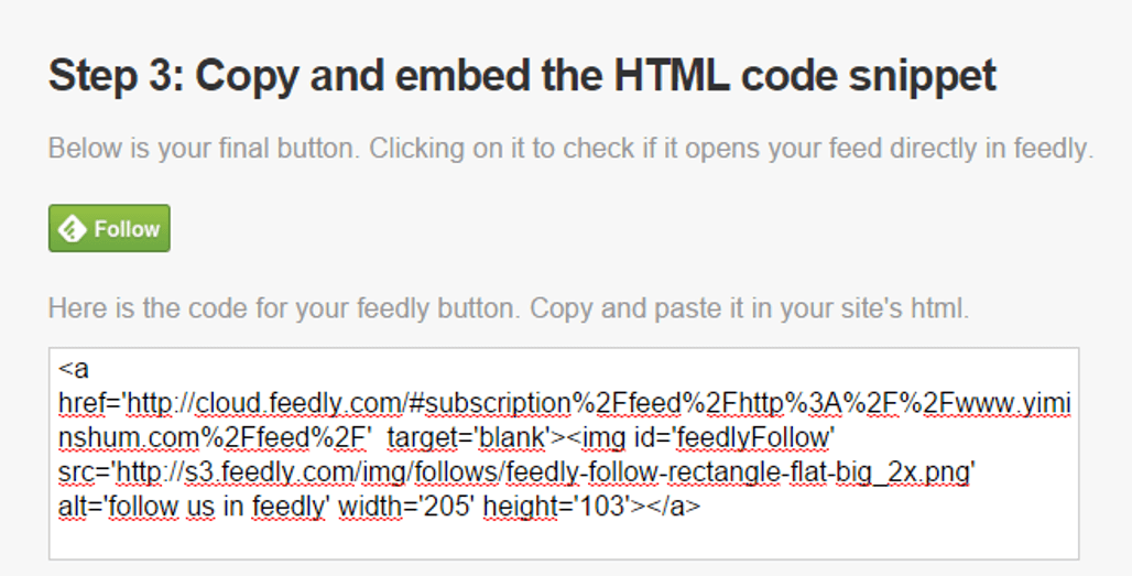 embed de HTML de feedly