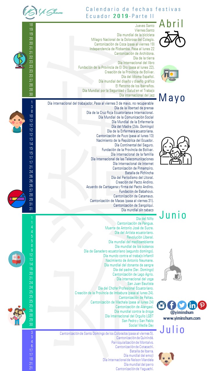 Calendario De Fechas Festivas De Ecuador Yi Min Shum Xie