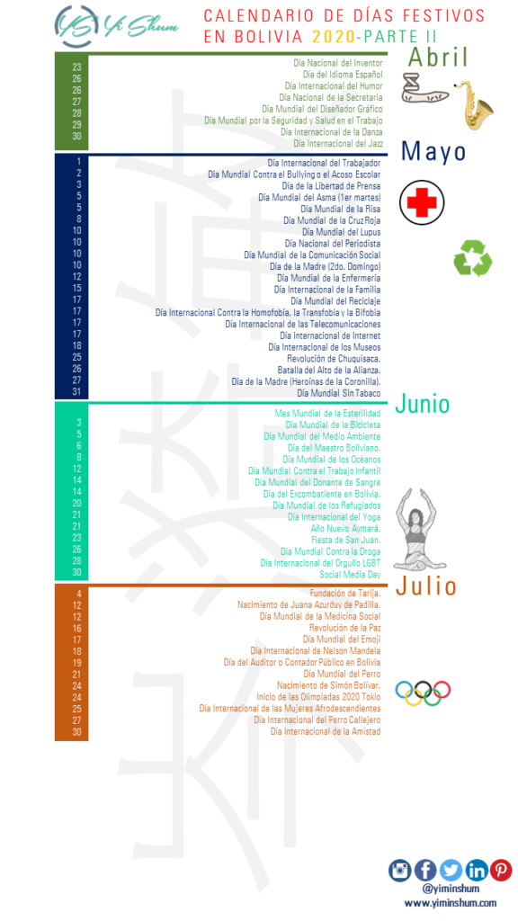 Calendario De Días Festivos En Bolivia 2020 Yi Min Shum Xie