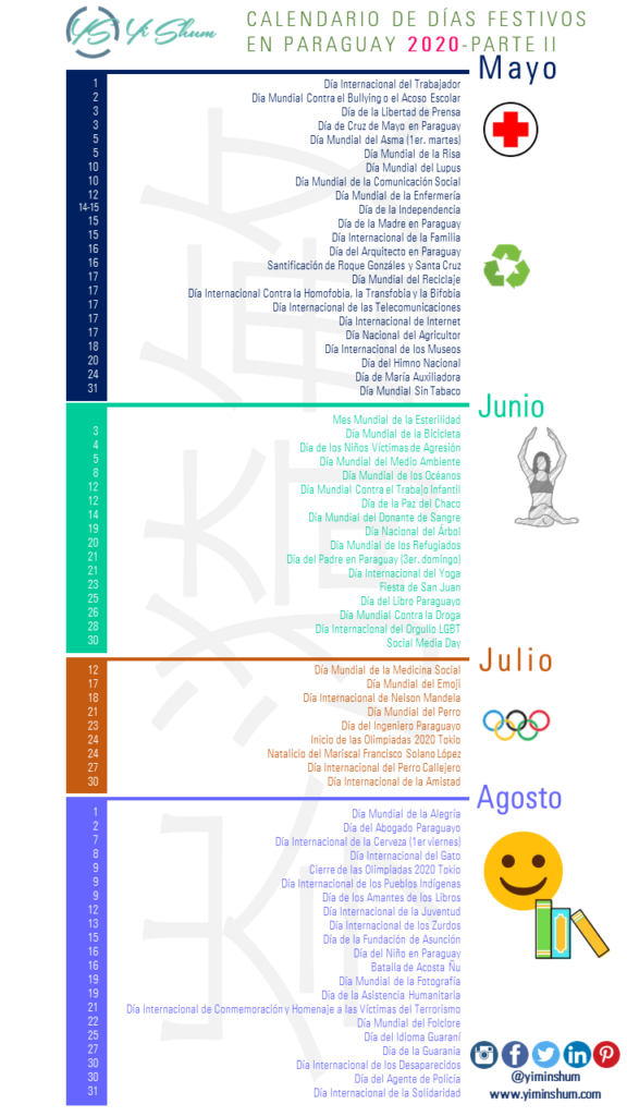 Calendario de Días Festivos en Paraguay 2020 Yi Min Shum Xie