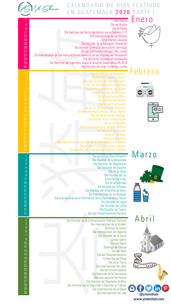 Calendario de Días Festivos en Guatemala 2020 - Yi Min Shum Xie